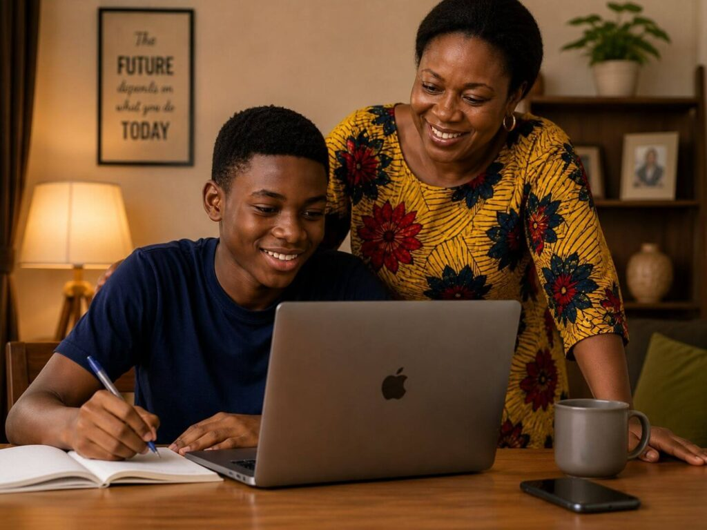 Parent supporting a student at home